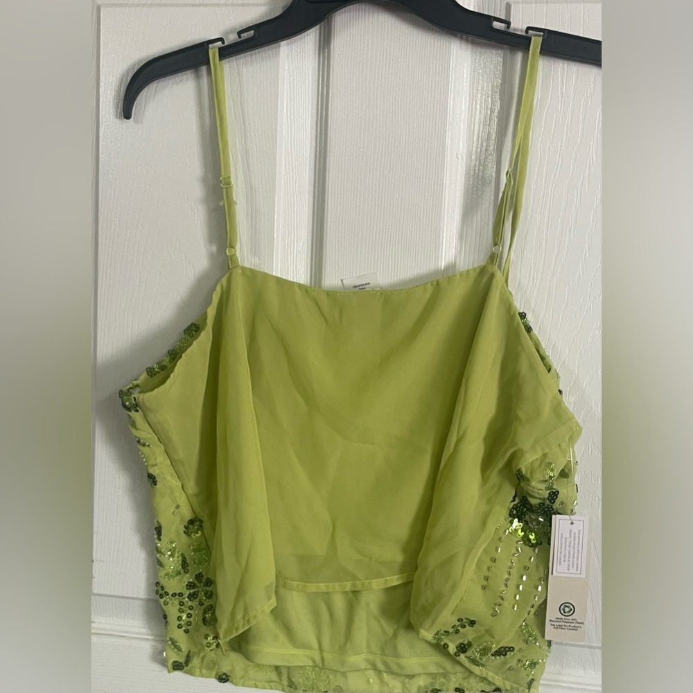 NWT No Boundaries Embellished Sequin Beaded Floral Cami Top XXL 20 Lime Green - Picture 10 of 10